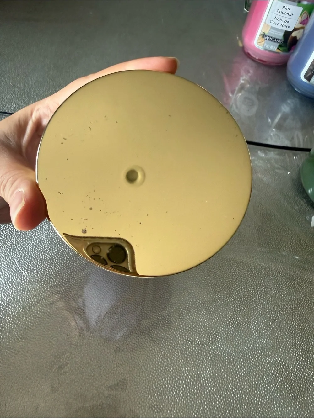 Lavender Frosted Glass Candle Holder with Gold Heart Accent